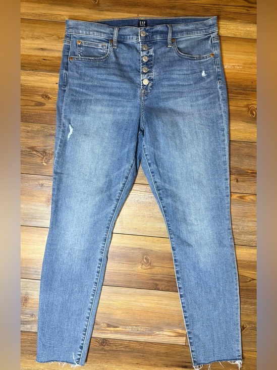 GAP Denim - Gap Denim True Skinny Jeans Women’s 14/32 Medium Wash Raw Hem Button Fly Stretch